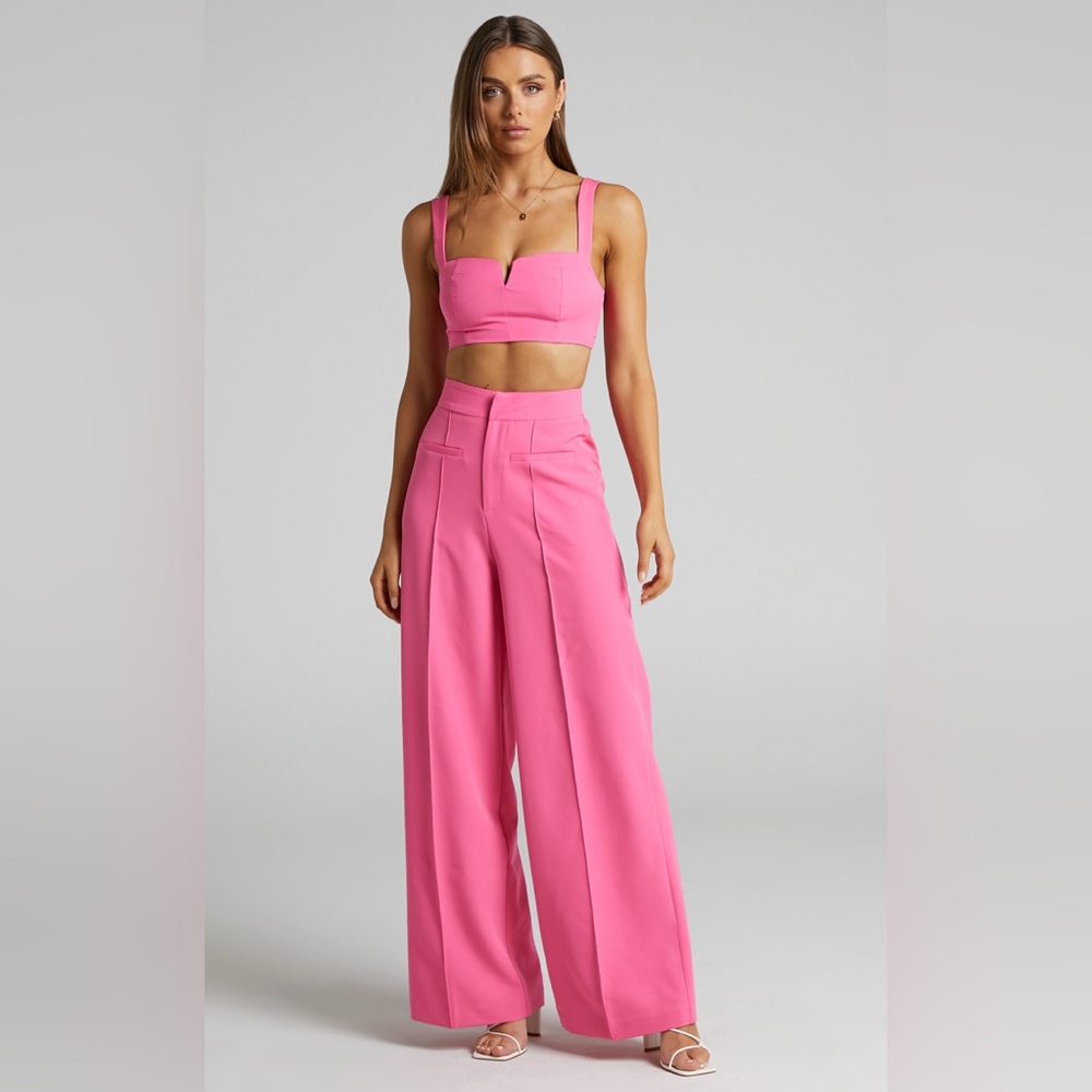 Showpo Maida Two Piece Set: V Front Crop and Wide Leg Pant